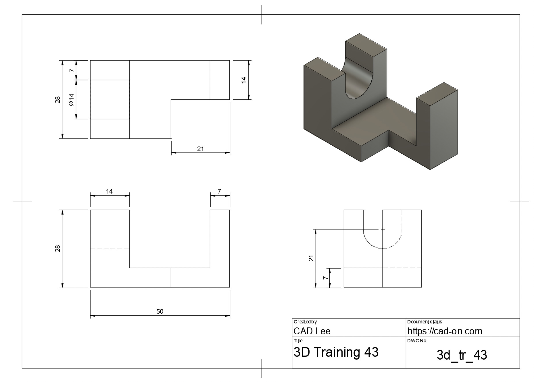 3d cad 2d 図面 fusion360 autocad solidwork 2次元　3次元　学習　例題　練習　ソリッドワックス 